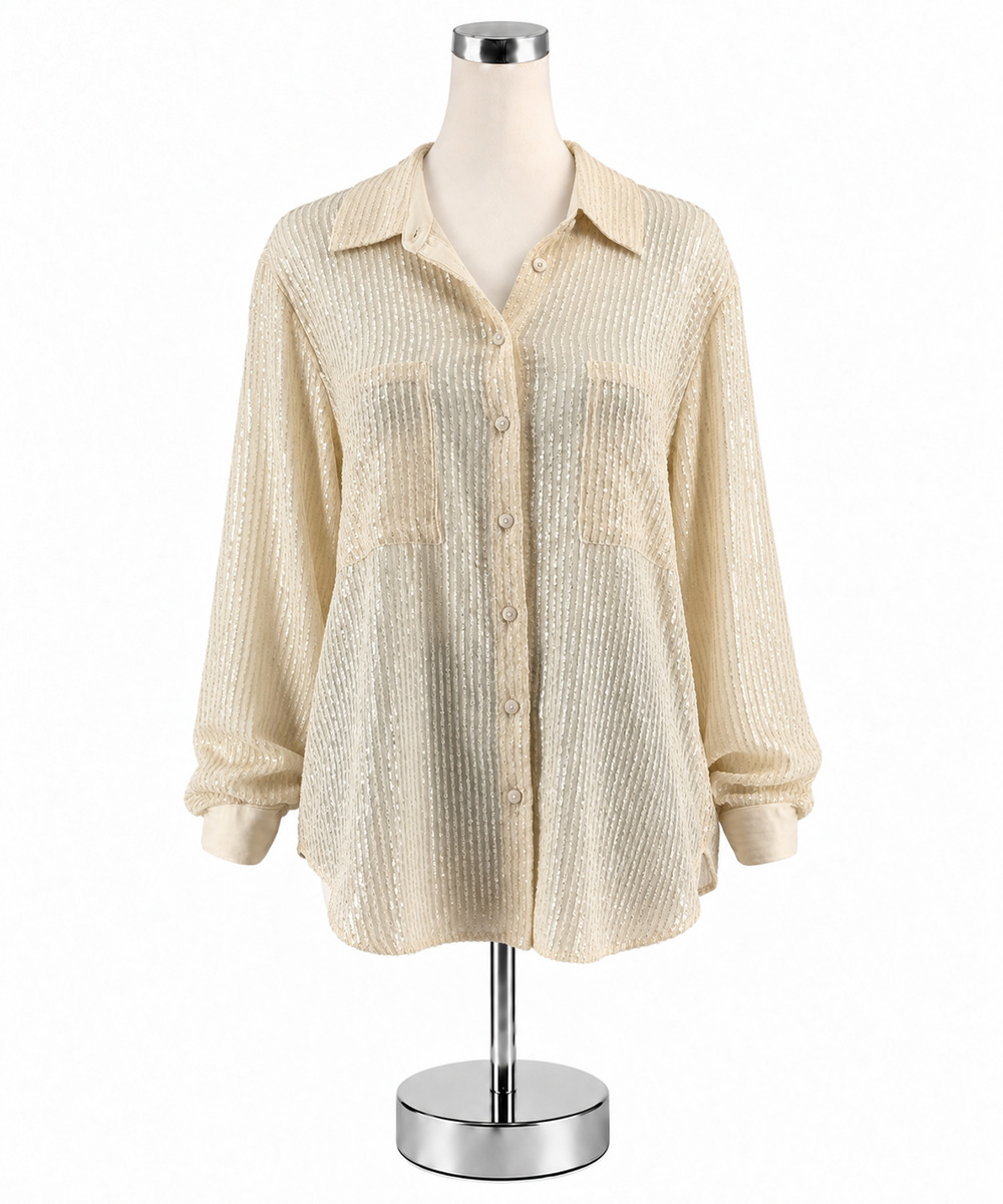 Anthropologie Ethereal Sequin Button-Down Blouse Cream XL NWT